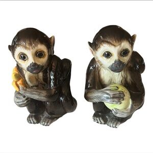 Andrea by Sadek Vintage Monkey Figurines Pair Banana & Fruit JapanCeramic 7.5"